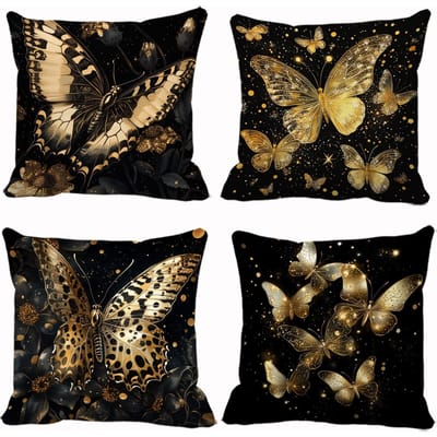 4-delige vintage set kussenslopen met gouden vlinderprint, perfect voor bank, slaapkamer en feestelijke decoratie 50x50cm