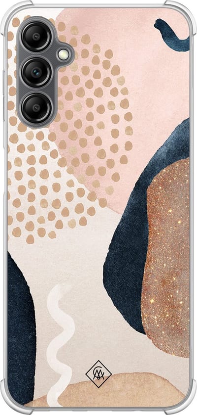 Casimoda® hoesje - Geschikt voor Samsung Galaxy A14 5G - Abstract Dots - Shockproof case - Extra sterk - TPU/polycarbonaat - Bruin/beige, Transparant