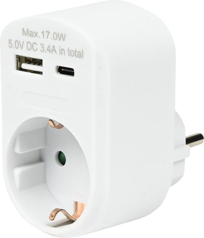 Benson Stopcontact met USB-A en USB-C - Snel opladen - Wit - 16A