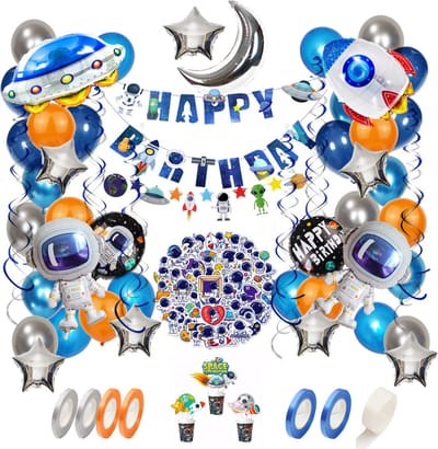 Joya Party® Astronauten Feest Versiering Verjaardag | Ruimte, Raket & Astronaut | Space Decoratie Feestje | Planeten, Sterren & Aliens Versierpakket | Kinderfeest Versiering Ruimtevaart