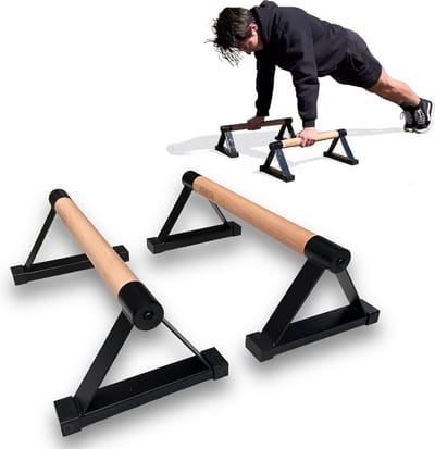 KRAKEN Parallettes 17 cm - Hoge Push Up Bars en Dip Bars - Beukenhout Handvat op Stalen Poedercoatbasis - Krachttraining, Calisthenics, Handstand en L-sit - Antislip Voetjes - Blessurevrij Polsen Trainen - 50 x 25 x 17 cm - Max. 150 kg - Set van 2