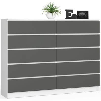 Ladekast K160 met 10 Lades / AKORD Furniture Factory / Wit - Grafietgrijs / 160 x 121 x 40 cm