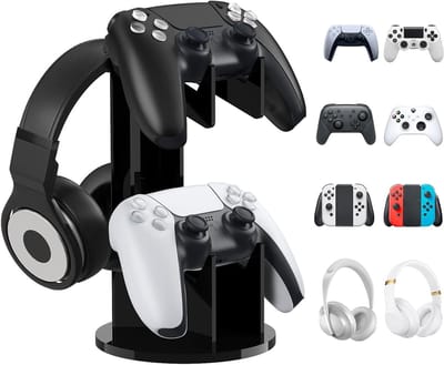 Universele Stand voor Gamepad en Hoofdtelefoon, 2-in-1 Controller Support en Organizer voor Switch, PS5, PS4, Xbox One en Series, Gaming Accessoires, Zwart