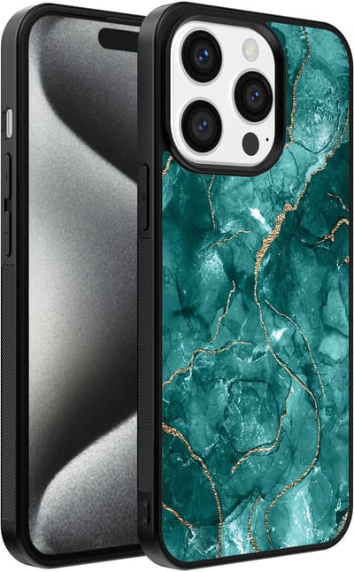 Smartphonica Telefoonhoesje geschikt voor iPhone 15 Pro met marmer opdruk - TPU backcover case marble design - Groen Goud geschikt voor iPhone 15 Pro
