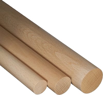 100 stuks ronde staven van massief beukenhout, 5 mm doorsnede x 1000 mm lengte