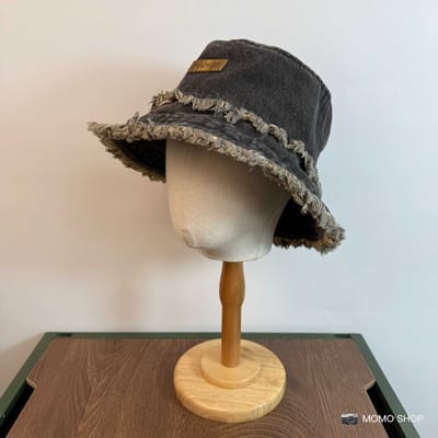 Japanse Retro Ruwe Rand Gewassen Denim Bucket Hat Lente En Zomer Buiten Reizen Zonbescherming Grote Rand Opvouwbare Zon Hoed 56-58cm black
