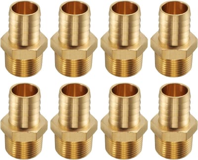 8 Stuks Messing Steekverbindingen 1 Inch NPT Mannelijk voor Slang Aansluiting, Draaigreep en Duurzame Constructie voor Huisinstallatie