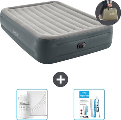 Intex Luchtbed - 2-Persoons - 152 x 203 x 46 cm - Grijs - Inclusief pomp - Hoeslaken en Reparatieset
