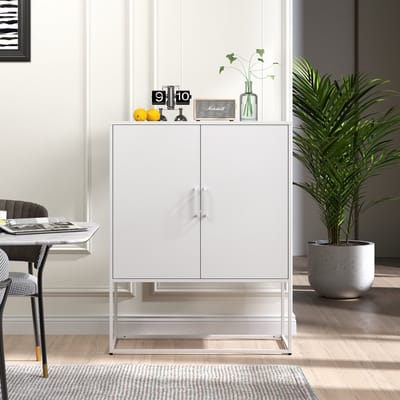 MODFU Opbergkast 85x40x109 cm van metaal, met magnetische deuren, wit