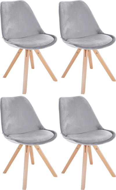 CLP Sofia Set van 4 Eetkamerstoelen - Zonder armleuning - Velvet - Fluweel - licht grijs natura (vierkant)
