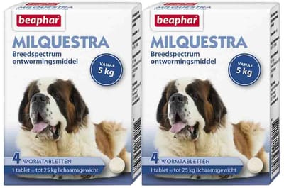 Beaphar Milquestra Ontworming Tabletten Hond 5 - 75 kg - 2 x 4 tabletten - Voordeelverpakking