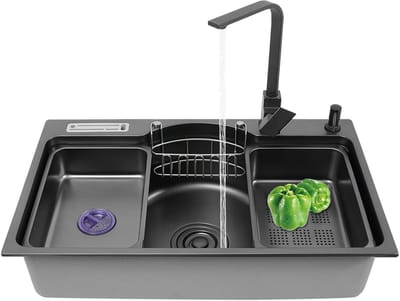 Inbouwspoelbak - Keuken Gootsteen - Keuken Werkruimte - Geïntegreerde Zeepdispenser - 78x22x48 cm - Zwart