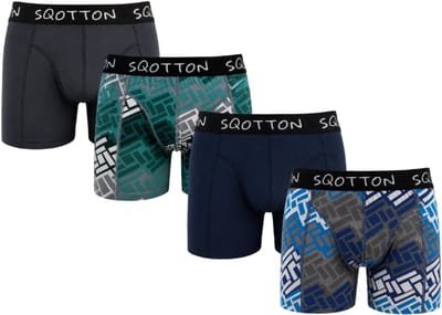 SQOTTON® Heren Boxershorts 4-Pack - Normale Lengte - Katoenen boxer - Heren onderbroek - Urban Grid - Maat M