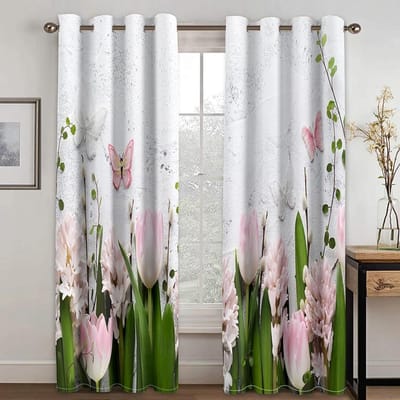 Paarse Droom Tulp Bloemenzee Gordijnen voor Woonkamer en Slaapkamer Raambekleding Verduisterende Jaloezieën Nieuwste Stijl Mode Diverse Patronen W55 X H120cm X 2&HOOK