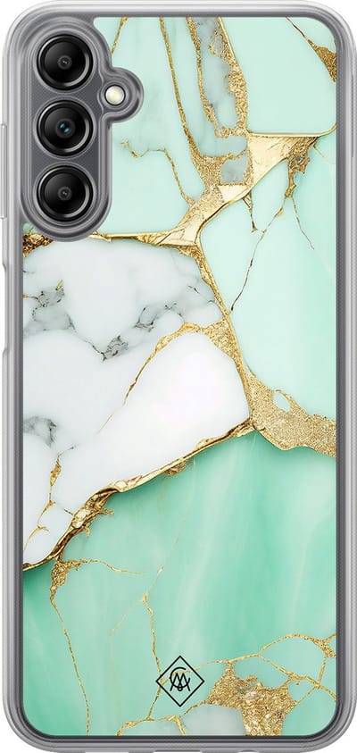 Casimoda® hoesje - Geschikt voor Samsung Galaxy A14 5G - Marmer Mintgroen - 2-in-1 case - Schokbestendig - Marble design - Verhoogde randen - Mint, Transparant
