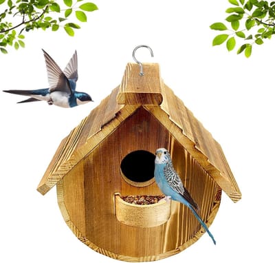 Buiten Vogelhuisje van Natuurlijk Hout voor Tuinvogels, Geschikt voor Mezen en Spreeuwen, Ideaal voor Balkon en Tuin met Ingangsdiameter van 4 cm