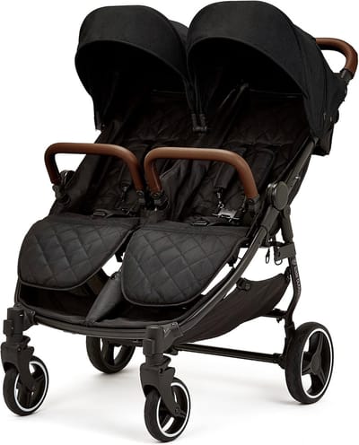 Dubbele Kinderwagen - Dubbel Zitje - Reizen met kinderen - Compact en lichtgewicht - Vanaf geboorte tot 15kg - Zwart