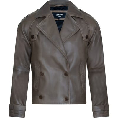 Dames cropped oversized leren trenchcoat - Canberra