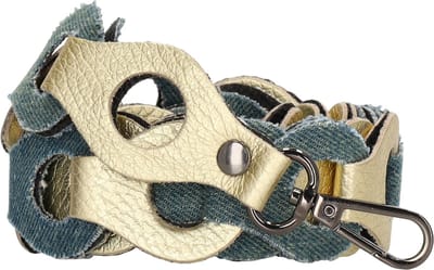 Tassenriem/Bag Strap/Telefoonkoord Gevlochten Leer - Metallic Goud/Jeansblauw