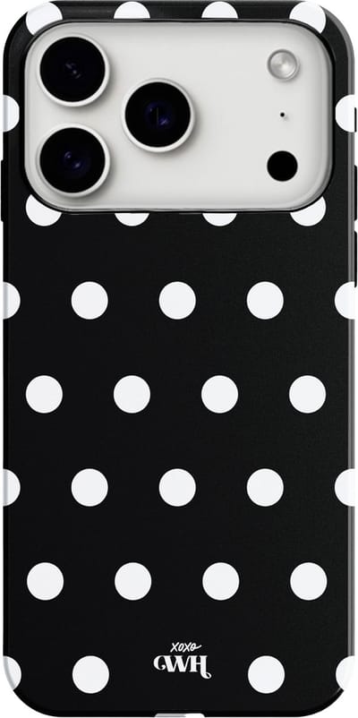 xoxo Wildhearts Polka Dots (Zwart) - Double Layer - Hoesje geschikt voor iPhone 17 Pro hoesje - Hard case met stippen patroon - Beschermhoes - Shockproof case - Stippatroon - Zwart / Wit