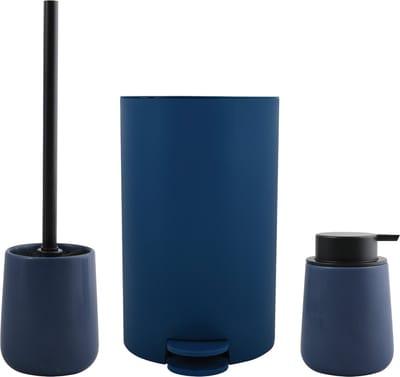 MSV Toiletborstel in houder/zeeppompje/pedaalemmer - badkamer set Malmo - keramiek - donkerblauw