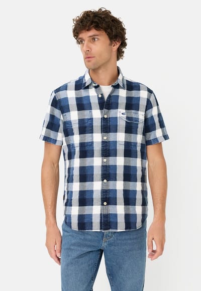 camel active Overhemd met korte mouwen en borstzakken - Maat menswear-M - Indigoblauw
