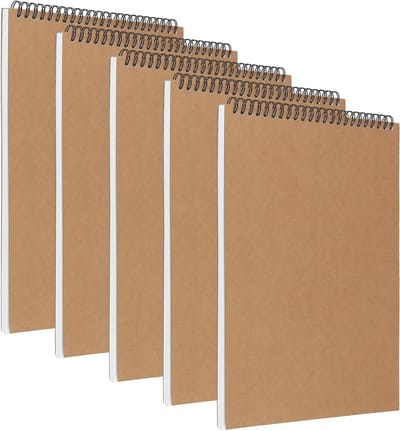 Schetsboek Harde Kaft - Tekenen Blok - Creatief Ontwerpen - Spiraalbinding Plat - A4 5 Stuks - Bruin