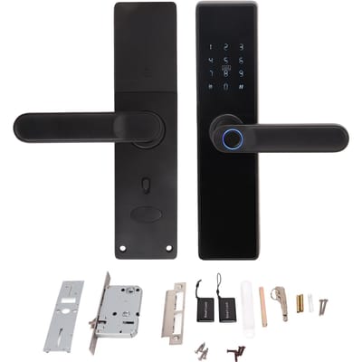 Serrure de porte intelligente WiFi Empreinte digitale Mot de passe Carte IC Clé Rechargeable Pêne double Serrure de porte numérique black