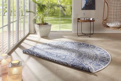 Flycarpets Laagpolig Rond Vloerkleed - Omkeerbaar Binnen en Buitenkleed - Blauw 200cm rond Ø
