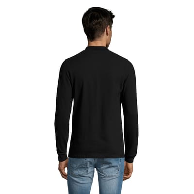 SOLS Heren Perfect Effen Piqué Poloshirt met Lange Mouwen (Zwart)