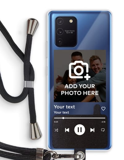 Gepersonaliseerd - Case Company® - Hoesje met koord geschikt voor Samsung Galaxy Note 10 Lite hoesje met Koord - Music Player - Telefoonhoesje met Zwart Koord - Bescherming aan alle Kanten en Over de Schermrand