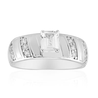 Cavill - Zilveren Ring - 925 Sterling Zilver Platina Geplateerd - 0,437 ct Witte Saffier Achthoekig - 0,239 ct Zirkon Modern Elegant