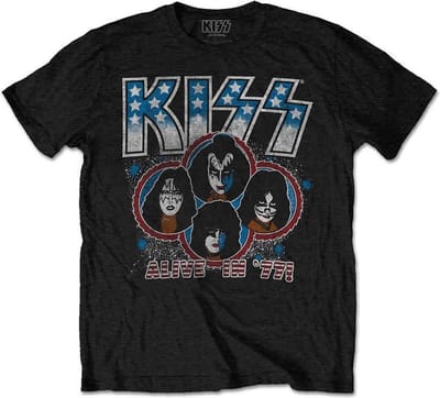 Kiss - Alive In '77 Heren T-shirt - S - Zwart