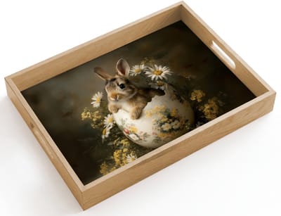 Dienblad hout 40x30 cm - Schootdienblad - Ei - Konijntje - Bloemen - Pasen - Borrelplank rechthoek - Plateau dienbladen