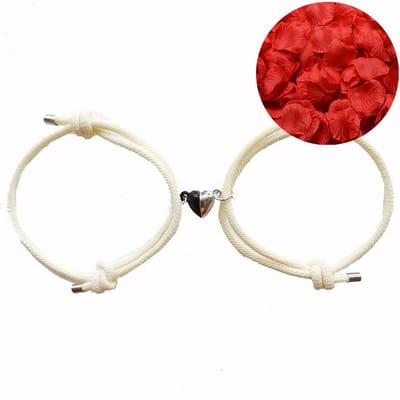 Magnetische Hartjes Armband Set + Rozenblaadjes = Valentijn Cadeautje voor Hem en Haar - Valentijnsdag - Valentijn Cadeautje voor Mannen