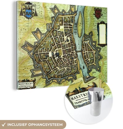 MuchoWow® Glasschilderij 40x30 cm - Schilderij acrylglas - Plattegrond - Antiek - Maastricht - Foto op glas - Schilderijen - Stadskaart