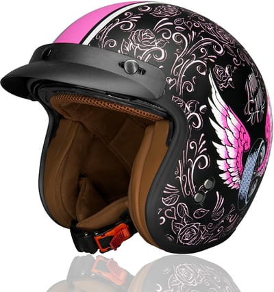 DAWNRISE Jethelm ECE 22.06 - Retro scooterhelm - Paars bloemmotief - Maat S