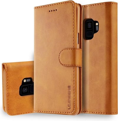 LC.IMEEKE Luxe Book Case - Geschikt voor Samsung Galaxy S9 Hoesje - Bruin