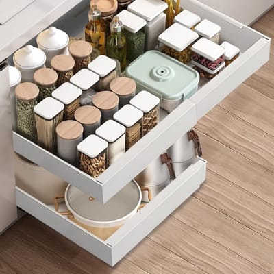 Famanu - Telescopische lade, uittrekbare lade, keukenkast, organizer voor keukenkasten, lade-organizer, geen boren en spijkers nodig, keukenlade