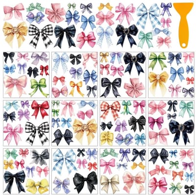 Dailygoods- Transferstickers 12 Vellen - Kleurrijke Strik - Raamdecoratie - Meubelstickers - Doe-het-zelf Knutselbenodigdheden - 14 x 14 cm - Muursticker