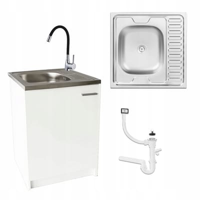 STAMAR - Keukenkast 60cm met Wastafel + Wastafelkraan - Keuken meubel - Wit