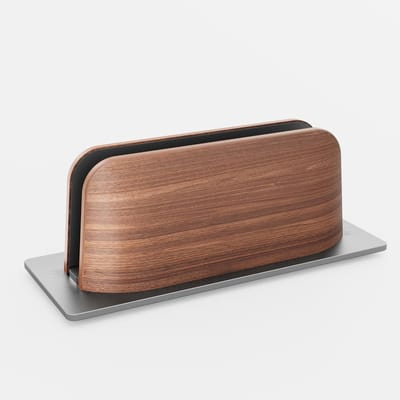 Famanu – Verticale laptopstandaard voor bureau - zwart walnoothout en aluminium laptophouder