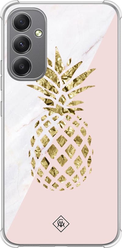 Casimoda® hoesje - Geschikt voor Samsung Galaxy A34 - Ananas - Shockproof case - Extra sterk - TPU/polycarbonaat - Roze, Transparant