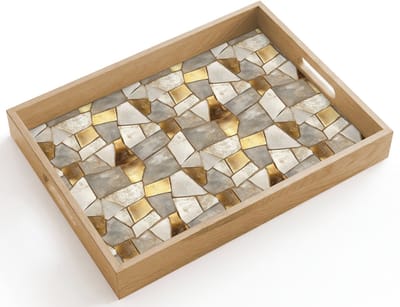 Dienblad hout 40x30 cm - Schootdienblad - Mozaïek - Marmer - Goud - Borrelplank rechthoek - Plateau dienbladen