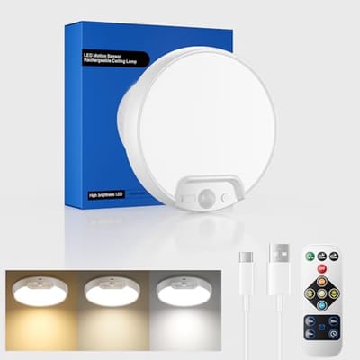 Plafondlamp met Bewegingsmelder voor Badkamer - Oplaadbaar met Afstandsbediening, 3 Kleurtemperaturen, 8000 mAh LED-accu