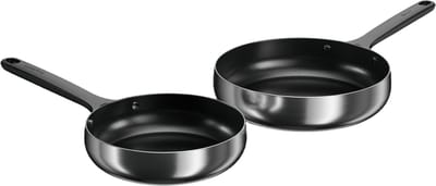 BergHOFF Home Koekenpannenset 2-delig - Ø 20 / Ø 24 cm - PFAS-Vrije Antikleefpannen - RVS Braadpannen - Keramische Anti-Aanbaklaag Bakpannen - Geschikt voor Inductie, Gas, Elektrisch en Keramisch - Ovenbestendige Biefstukpan tot 230 °C - Smokey Black