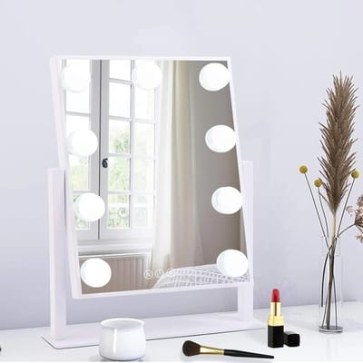 Verlichte make-upspiegel - Verstelbare spiegel - Make-up aanbrengen - 3 kleurmodi 10x vergroting - 30 cm breed - Wit