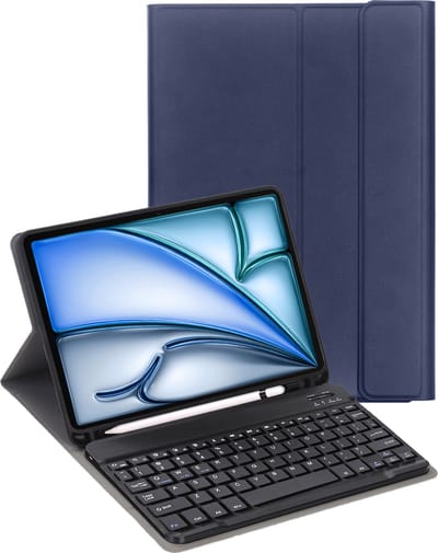 Hoes - Geschikt voor Apple iPad Air 2024/2025/2026 (M3/M4) - 11 inch - Toetsenbord Case - Keyboard Book Cover - Hoesje - Donkerblauw