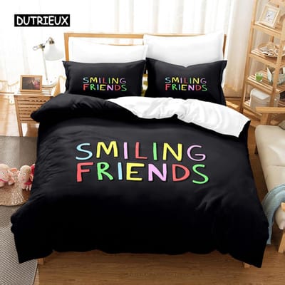 Housse de couette Friends Housse de couette noire Ensemble de literie Ensemble de housses de couette Thème film Pour femmes Hommes Cadeau Friends Décor de chambre AU King(245x210cm)