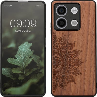 kwmobile telefoonhoesje geschikt voorXiaomi Redmi Note 13 5G - Hoesje met bumper - hout - In donkerbruin Opkomende Zon design